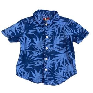 Sprockets 2T Blue Leaf‎ Tropical Print Button Down Shirt Cotton Short Sleeve